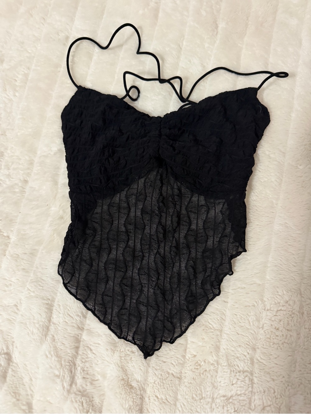 Sheer Black Lace Bodysuit with Spaghetti Straps